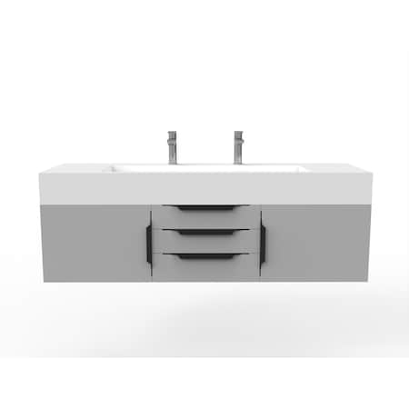 Castello Usa Nile 60" Wall Mounted Gray Vanity With White Top And Black Handles CB-MC-60G-BL-2053-WH